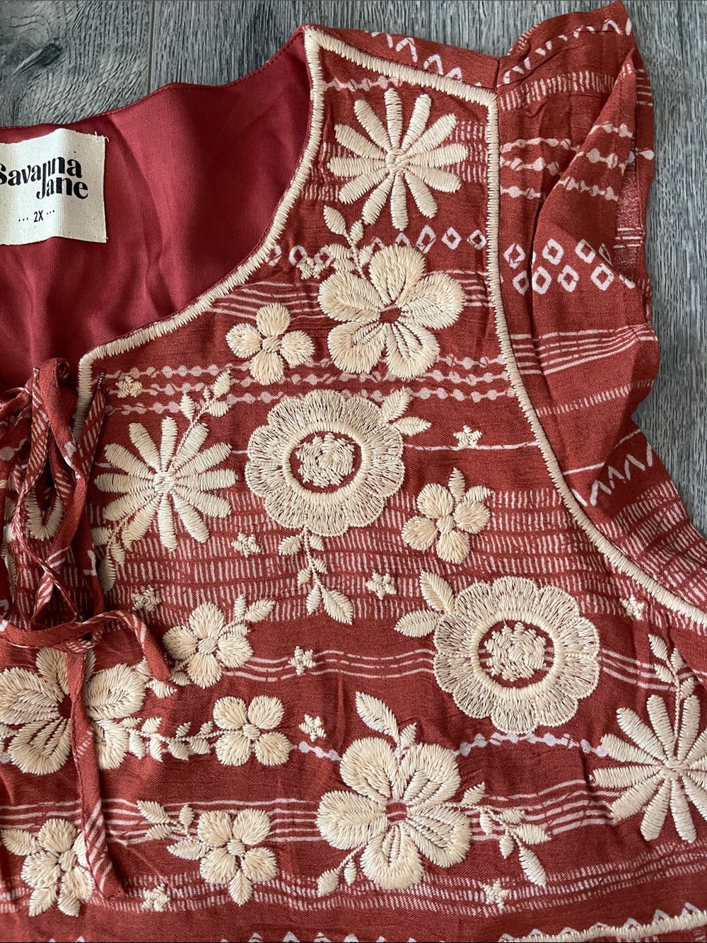 Savanna Jane Rust Dress with Cream Floral Embroidery - Picture 4 of 10